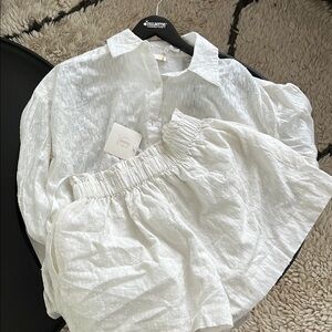 White Textured Shirt and Shorts Set NWT Vita Grace